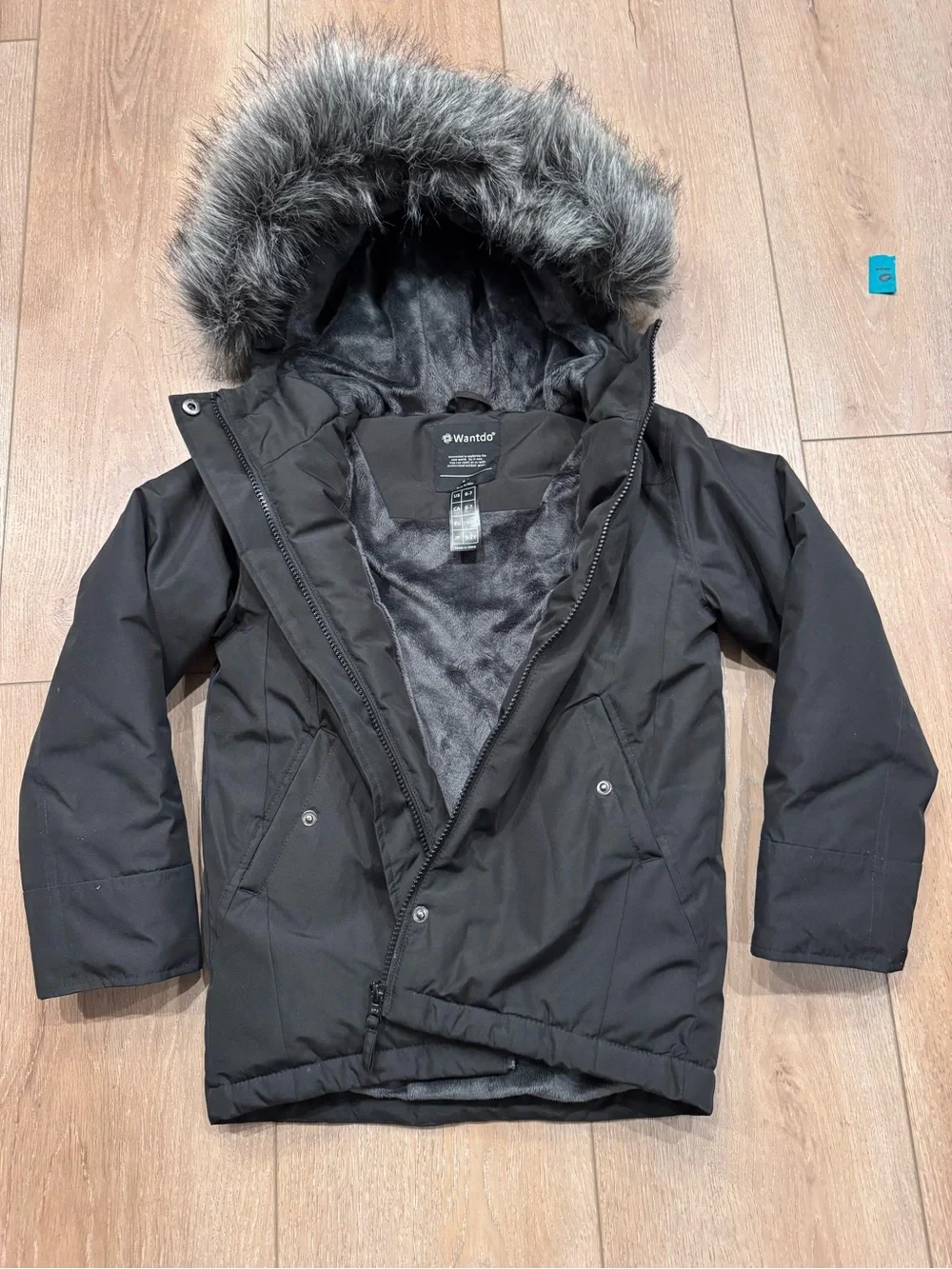 Kids Black Faux-Fur Hooded Puffer Jacket